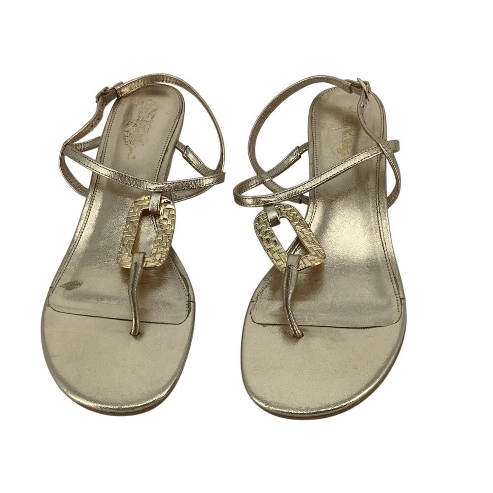 Lilly Pulitzer Good As Gold Metallic Wedges Espadrilles Sandals Women’s 10